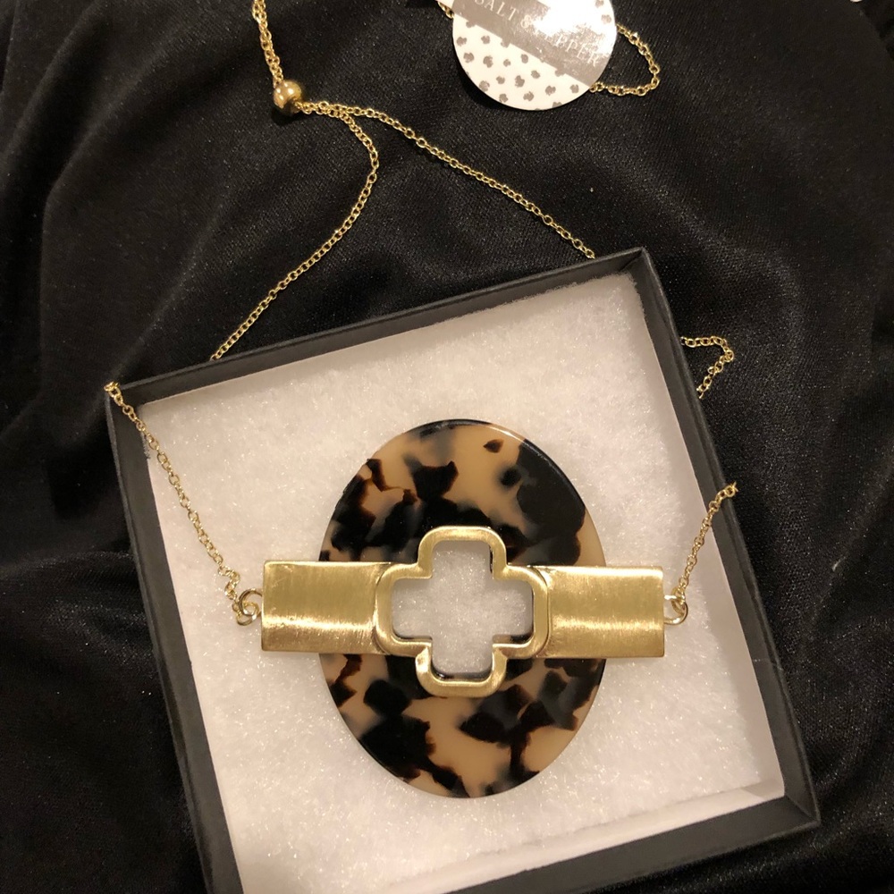 Beautiful Tortoise Shell Necklace W/14K Dipped